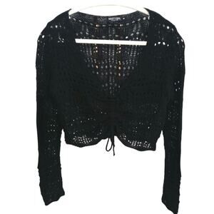 Nasty Gal open knit Whimsygoth tie top sz medium grunge witchy dark fairy layer